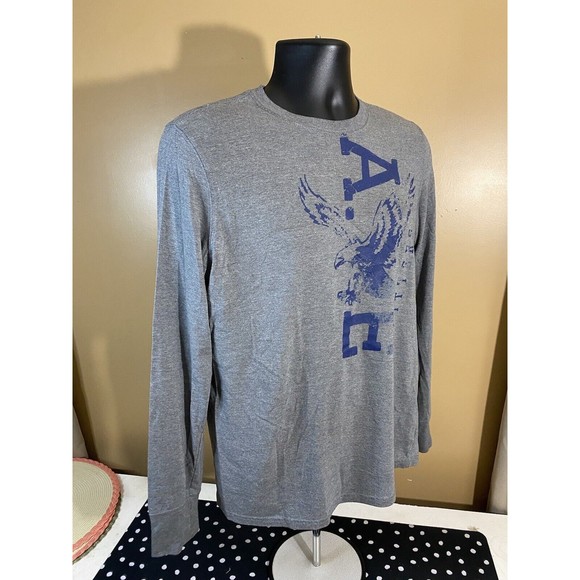 American Eagle Athletic Fit Gray With Blue Logo long Sleeve T Shirt Size M - Picture 11 of 16